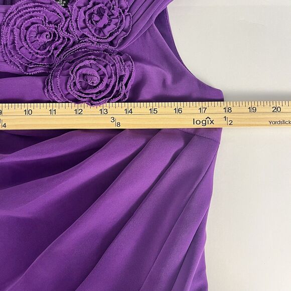 Adrianna Papell Dress Size10 Purple Ruched Side Floral Appliqué Off Shoulder - Picture 9 of 10